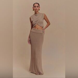 Meshki Sloane Knit Maxi Skirt - Latte NWT